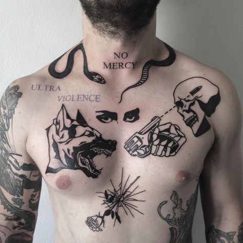 Louis Loveless + Jonny Gloom collab Man With Tattoos, Tattoo Trend, Muster Tattoos, Body Tattoo, Celtic Tattoos, Badass Tattoos, Dark Tattoo, Snake Tattoo, Skull Tattoos