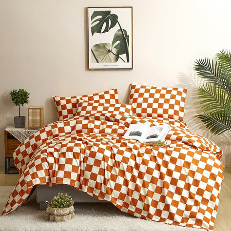 Grid Comforter, Comforter Sets Twin, Rust Bedding, White Bed Comforters, Brown Comforter, Orange Comforter, Bedding Comforter Sets, Plaid Comforter, Full Comforter Sets