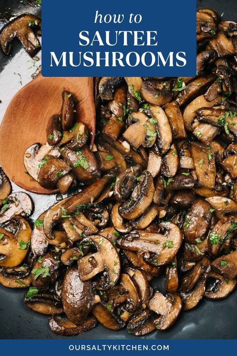 The trick to perfectly sautéed mushrooms is more about timing than technique. For buttery, crisp, golden brown mushrooms packed with flavor, saute them over high heat in butter and olive oil, then add garlic and deglaze with wine for deep, robust flavor. Learn how to saute mushrooms using our detailed step-by-step cooking guide. We've included every single tip you need to make perfect sautéed mushrooms on the stovetop, plus plenty of suggestions for serving them. #howtocook #mushrooms #sidedish How To Saute Mushrooms, Sauteed Mushrooms For Steak, Saute Mushrooms, Meatless Meals Healthy, Sautéed Mushrooms, Enamel Dutch Oven, Steak And Mushrooms, How To Cook Mushrooms, Brown Mushroom