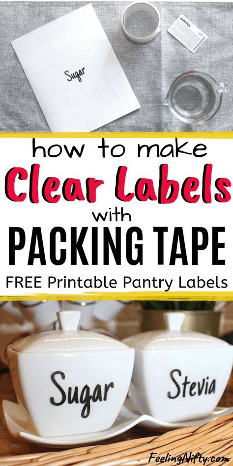 The Easiest Way to Make Clear Stickers - DIY Clear Labels for Jars. This image transfer teqhnique can be used for gift tags, used on fabric, for baskets, for bins, for plastic. Includes  free printable sheet of pantry labels so you can use in your own home. We used a handwritten type font so the labels have a decorative flair! Free Printable Kitchen Labels, How To Make Labels For Jars, Label Ideas For Jars, Diy Labels For Storage Bins, Diy Labels For Jars, Clear Labels For Jars, Printable Labels Free Customizable, Label Templates Free Printable Editable, Diy Labels Printable