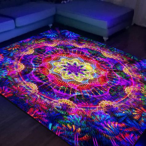 PRICES MAY VARY. BEAUTIFUL BOHEMIAN DESIGN:Our Black Light Mandala Rug Brings Exquisite Bohemian Style With Its Captivating Glow-In-The-Dark Mandala Pattern. Whether It’S In The Living Room, Bedroom, Children’S Room, Or Game Room, It Adds A Unique Touch To Your Home Decor HIGH-QUALITY MATERIALS:The Boho Rug Is Made Of Premium Polyester, With A Soft Flannel Surface And Memory Foam Filling For Superior Comfort And Support. The Bottom Is Designed With Anti-Slip Plastic Particles For Stability And S Chill Room Ideas, Baddie Bedroom, Baddie Bedroom Ideas, Mandala Rug, Girly Apartments, Girly Apartment Decor, Chill Room, Apartment Bedroom Decor, Woman Bedroom