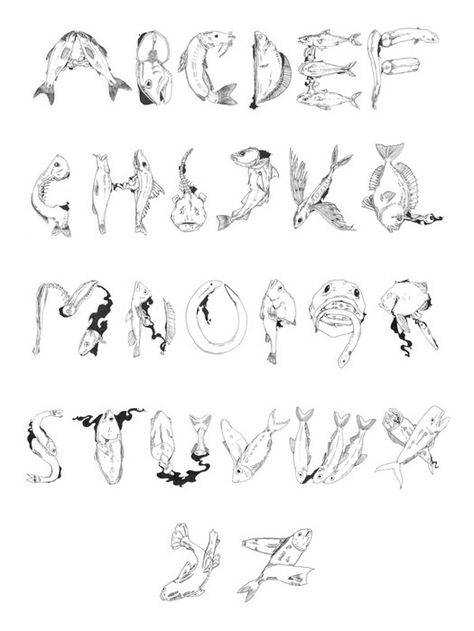 Fish font! Fish Lettering, Alphabet Graphic Design, Fish Alphabet, Decorative Typography, Type Alphabet, Alphabet Drawing, Drawn Fish, Fish Face, Typography Served