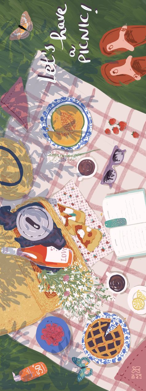 Picnic Illustration Art, Picnic Drawing Sketch, Painting Of Picnic, Picnic Art Illustration, Picnic Painting Ideas On Canvas, Picnic Illustration Drawings, Picnic Graphic, Picnic Drawing, Picnic Wallpaper