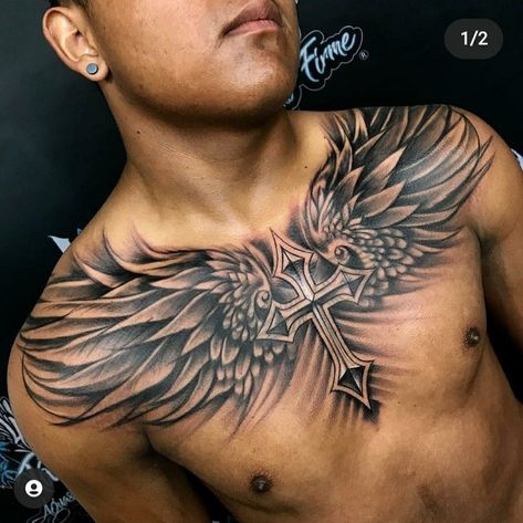 Chest Tattoo Wings Men, Book Of Revelation Tattoo Ideas, Hawk Chest Tattoo Men, Chest Wings Tattoo Men Design, Tattoo Ideas Wings Angel, Wing Tattoo Men Chest, Wing Chest Tattoo Men, Wing Tattoo Chest, Chest Wings Tattoo Men