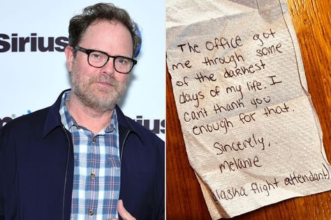 Rainn Wilson Shares Sweet Napkin Note About The Office Given to Him by Flight Attendant: 'So Humbled' Office Cast, The Office Characters, Rainn Wilson, Delta Flight, Darkest Days, Office Fan, Photo Bank, Steve Carell, Comedy Series