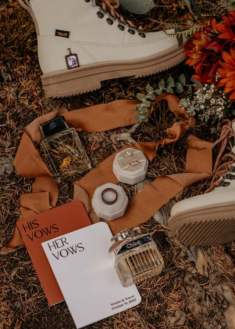 Fall Wedding Detail Shots, Elopement Details Photography, Fall Wedding Elopement, Fall Wedding Details Photography, Fall Wedding Flatlay, Elopement Flat Lay, Fall Wedding Details, Elopement Detail Shots, Wedding Ring Detail Shots