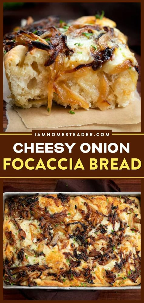 Focaccia Bread With Fruit, Foccacia Bread Onion, Foccacia Bread Loaf, Cute Food Presentation, White Onion Recipes, Foccacia Bread Art Recipes, Focaccia Topping Ideas, Starter Bread Recipe, Onion Focaccia Bread