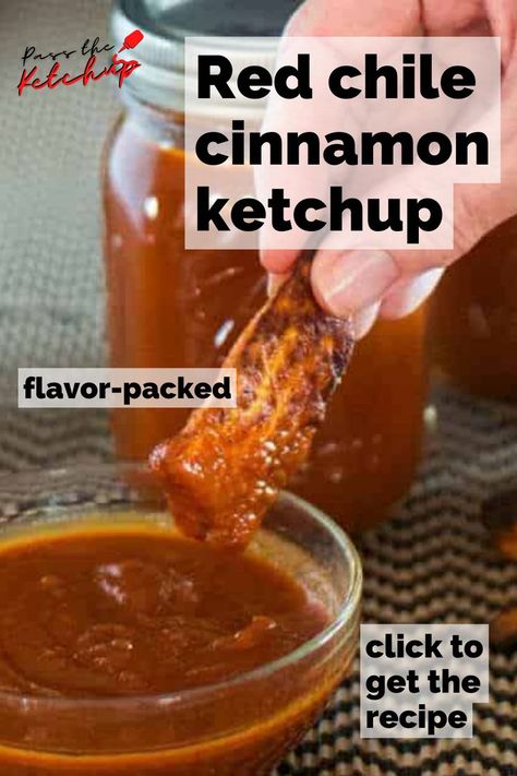 This flavor packed Mexican ketchup with red chile and cinnamon packed a punch for us here at Pass The Ketchup. Save and Click to get the recipe. Enjoy this spicy ketchup recipe for any Mexican or Cinco de mayo party. Credit to beyondmeresustenance. Don't forget to follow us at Pass The Ketchup for anything ketchup related! #mexicanketchup Flavored Ketchup Recipe, Ketchup Dipping Sauce, Spicy Ketchup Recipe, Healthy Ketchup Recipe, Tamale Masa, Ketchup Recipes, Homemade Ketchup Recipes, Spice Rubs, Spicy Ketchup