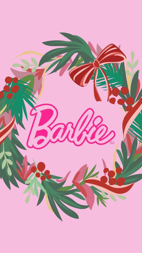 #barbie #christmas #wreath #aesthetictumblr #aestheticwallpaper #pinkchristmasdecor Christmas Barbie Wallpaper, Barbie Christmas Party, Barbie Christmas Aesthetic, Barbie Christmas Wallpaper, Barbie Christmas Decor, Pink Christmas Background, Blush Christmas, Kid Friendly Party, Birthday Barbie