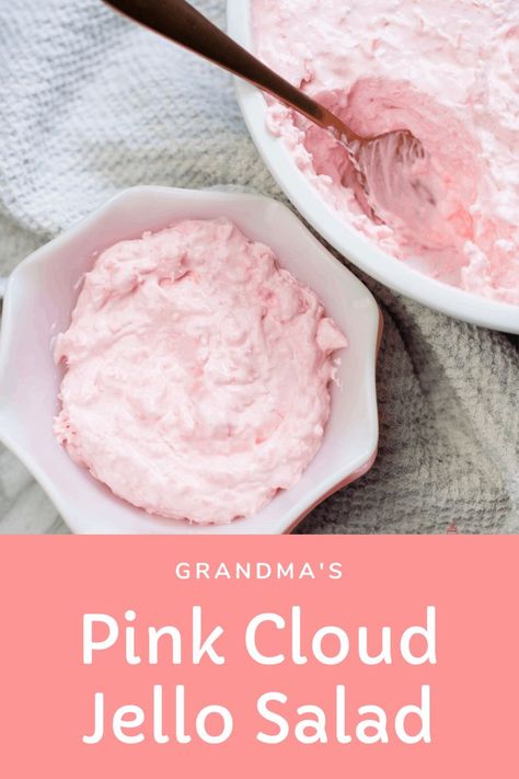 My grandma always made Pink Cloud Jello Salad whenever we had a family gathering. This jello salad is cool, refreshing and easy to make. #JelloSalad #PinkCloud #PinkCloudSalad Cloud Jello, Pink Jello, Milk Chocolate Fudge, Jello Recipe, Bourbon Chicken Recipe, Caramel Apple Dump Cake, Jello Dessert Recipes, Apple Dump Cakes, Toffee Sauce