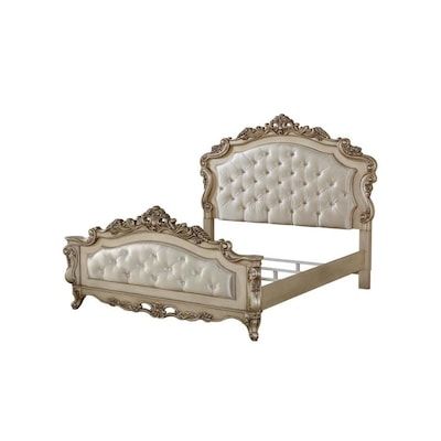 Shop acme furniture gorsedd fabric and antique white queen panel bed in the beds section of Lowes.com Upholstered Sleigh Bed, Eastern King Bed, Gorgeous Bed, Arched Headboard, Button Tufted Headboard, Queen Panel Beds, Upholstered Panel Bed, King Bedroom Sets, California King Bedding