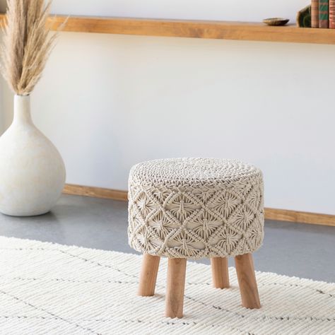 Cream Furniture, Accent Stools, Wood Pile, Boho Chair, Small Stool, Round Stool, Macrame Boho, Small Boho, H Style