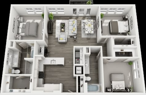 Apartment Blueprints, Condo Floor Plans, 2d Floor Plan, 3d Floor Plan, 3d House Plans, Apartment Floor Plan, House Floor Design, Small Apartment Design, Apartment Floor Plans