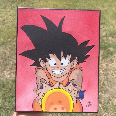 A 8x10" canvas painting ok kid Goku. Follow on Instagram for more art. Hollow_Head_theory Dragon Ball Painting Canvas, Goku Paintings, Goku Canvas Painting, Dragon Ball Room, Dragon Ball Z Painting, Goku Painting, Goku Canvas, Paint Therapy, Painting Dragon