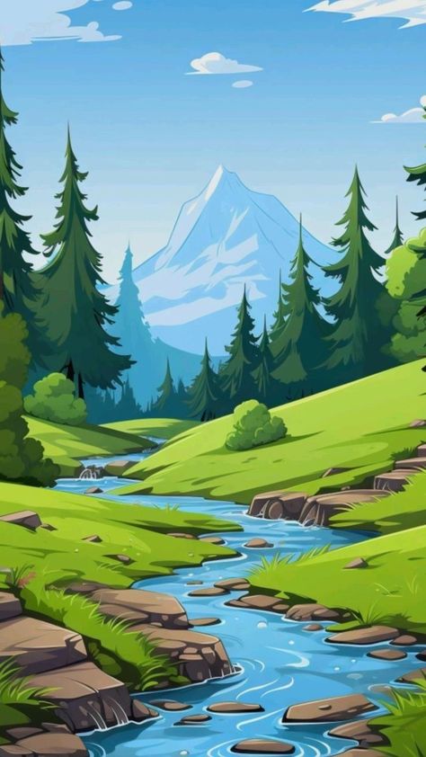 Basic Drawing For Kids, Animated Photos, Iphone Wallpaper Landscape, Woodland Art, Island Art, Illustration Wall Art, Graphic Design Lessons, Simple Acrylic Paintings, Beautiful Landscape Wallpaper