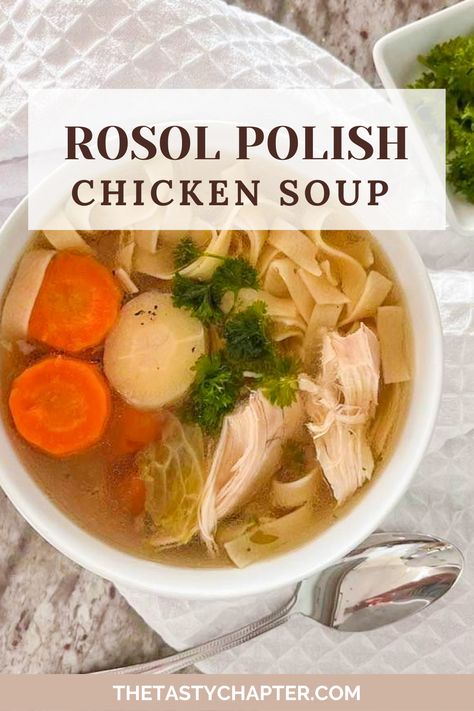 Rosół Polish Chicken Soup is all the comfort! Healthy and budget friendly, requires no culinary expertise, and it involves only the most humble ingredients that makes wonderfully rich broth with multiple layers of flavor. Polish Chicken Soup, Polish Soup, Polish Chicken, Dried Mushrooms, Polish Recipes, Soup And Sandwich, Homemade Soup, Soup Pot, Chicken Soup