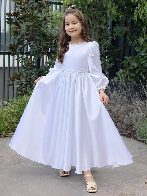 Kids Long Dress, Long Frocks For Kids, Comunion Dress, White Frock, White Flower Girl Dress, Frocks For Kids, Long Flower Girl Dresses, Convertible Bridesmaid Dress, Girls Dresses Online