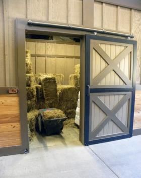 Don’t Neglect Appropriate Storage When Planning Your Facility. Great ideas!! Farm Equipment Storage, Stall Cleaning, Hay Storage, Barn Hacks, Equestrian Design, Horse Barn Ideas Stables, Barn Stalls, Stable Ideas, Horse Barn Designs