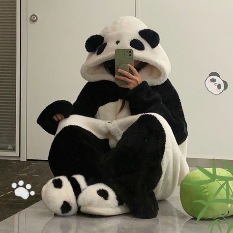 Color: Panda Robe Pants, Size: XL Cute Panda Outfits, Wonzies Pajamas Cute, Sleepy Aesthetic Outfit, Cute Pajama Sets For Women, Cute Onesies For Women, Cute Pajamas Aesthetic, Aesthetic Pjs, Cute Pajamas For Women, Fluffy Pajamas