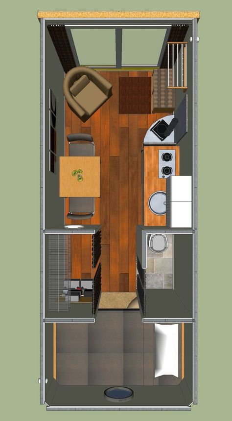 A lot of inspiration for this design was taken from the Tumbleweed Tiny House Company, except this one is much more secure. Bunker House, 10x10 Tiny House, Tiny Modern House, 20x20 Floor Plan Tiny Homes With Loft, Tiny Home Trailer Floorplan, Tiny Home Designs, Conex Box Tiny House, 12x40 Tiny House With Double Loft Floor Plans, 40’ Shipping Container Home