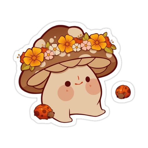 Mushroom Guy, Mushroom Stickers, Crown Illustration, Crown Drawing, Crown Art, Little Mushroom, Kawaii Faces, Cute Mushroom, Kawaii Illustration