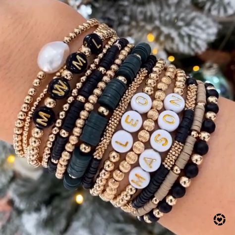 Small business Saturday- stack bracelets - gifts for her http://liketk.it/32ytP #liketkit @liketoknow.it #LTKgiftspo #LTKstyletip #LTKfamily Stacking Beaded Bracelets Diy, Diy Ermish Bracelets, Diy Stacking Bracelets, Black And Gold Bracelet Stack, Handmade Jewelry Small Business, Beaded Stack Bracelets, Stacked Bracelet Ideas, Small Beaded Bracelets Ideas, Bead Bracelet Stack Ideas