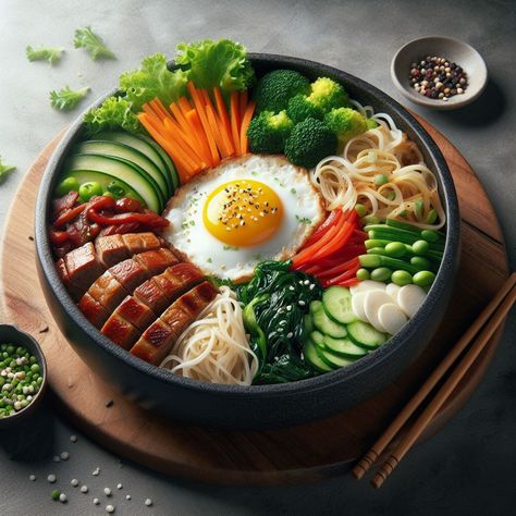 Bibimbap: A Colorful Bowl of Harmony Bibimbap Photography, Bibimpab Korean, Bibimbap Aesthetic, Korean Bibimbap, Makanan Aesthetic, Food Miniatures, Colorful Bowls, Marinated Beef, Nutritious Food