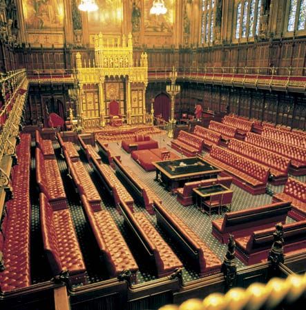 Chamber of the House of Lords in the Houses of Parliament, London. Houses Of Parliament London, Palace Of Westminster, European Palace, House Of Lords, British Government, Kingdom Of Great Britain, Houses Of Parliament, Fantasy Places, London Town