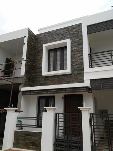 Front Tiles Design Home, Elevation Stone Cladding, Tiles For Front Elevation, Front Elevation Stone Design, Front Elevation Window Design, Exterior Wall Tiles House India, Tiles House Exterior, Tiles For House Exterior Wall, Wall Tiles Front Elevation