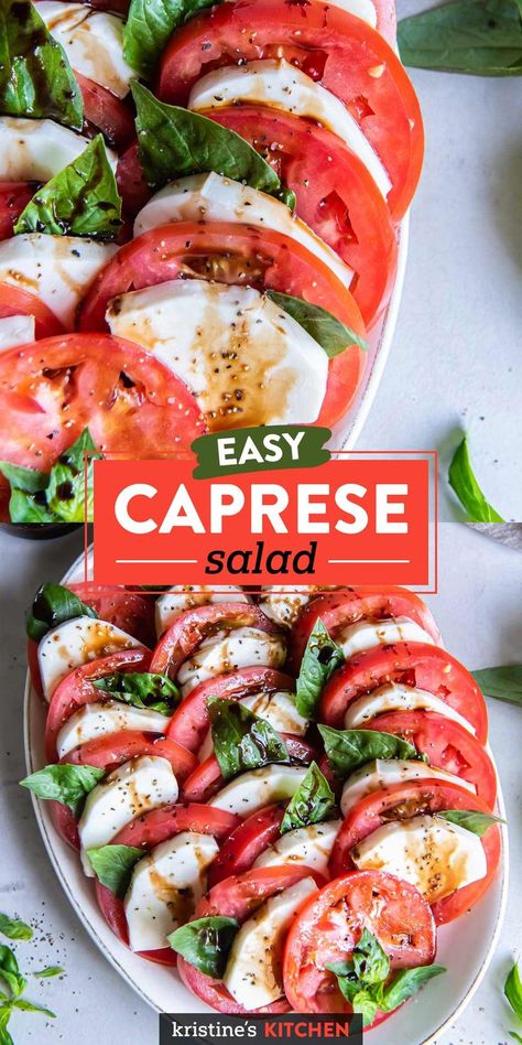 The BEST Caprese Salad recipe! So easy to make and perfect for a summer appetizer, side dish or light dinner. The dressing is a simple drizzle of olive oil, salt and pepper, plus balsamic glaze if desired. You'll love this classic tomato, fresh mozzarella and basil salad! Best Caprese Salad, Caprese Salad Appetizer, Basil Salad, Caprese Recipes, Caprese Salad Recipe, Fresh Tomato Recipes, Tomato Salad Recipes, Fresh Salad Recipes, Summer Meals