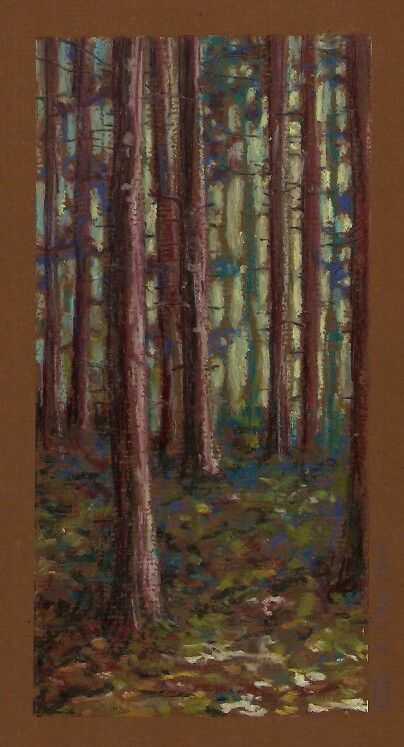 Oil pastel painting on pastel paper Forest Drawing Oil Pastels, Forest Pastel Drawing, Trees Oil Pastel, Oil Pastel On Wood, Forest Oil Pastel, Tree Oil Pastel, Pastels Art, Forest Drawing, Forest Light