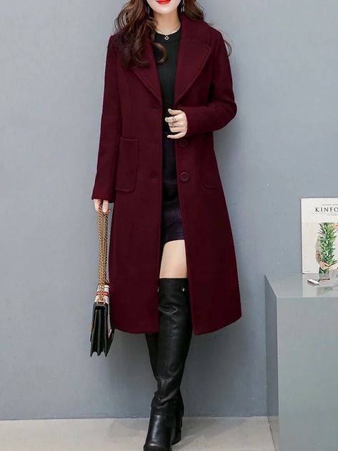 Burgundy Coat Outfit, Color Uva, Womens Fall Coats, Lapel Collar Coat, Trench Coats Women Long, Fall Winter Coat, Winter Overcoat, Sewing Blouses, Maxi Coat