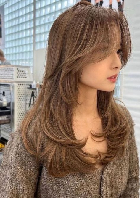 Hairstyle Cute Haircuts For Brown Hair, Haircuts With Light Bangs, Butterfly Haircut Front And Back, Butterfly Haircut Front View, Soft Butterfly Haircut, U Shaped Haircut With Curtain Bangs, Airy Haircut, Korean Butterfly Haircut, Layer Haircut With Bangs