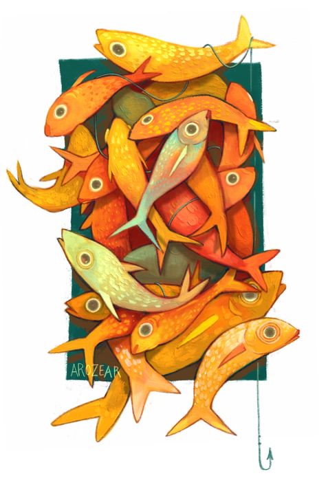 Digital card study; a pile of fish 🐟 Out Of The Box Art Ideas, School Of Fish Art, School Of Fish Illustration, Sea Fish Illustration, Fish Art Illustration, Fish Illustration Design, Fish Illustration Art, Fishes Illustration, Fish Digital Art