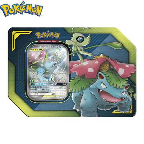 POKEMON TAG TEAM TIN Celebi and Venusaur GX New - Tistaminis Pokemon Original, Online Cards, Foil Tags, Pokemon Team, Trading Card Game, Pokemon Trading Card Game, Pokemon Trading Card, Pokemon Teams, Foil Art