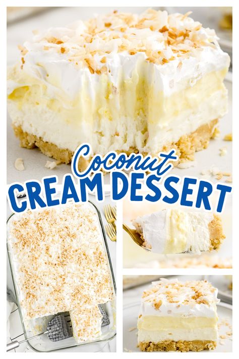 Coconut Cream Dessert, Old Fashioned Home, Heavenly Dessert Recipe, Cream Desserts Recipes, Coconut Poke Cakes, Fluffy Layers, Coconut Pudding, Coconut Desserts, Layered Desserts