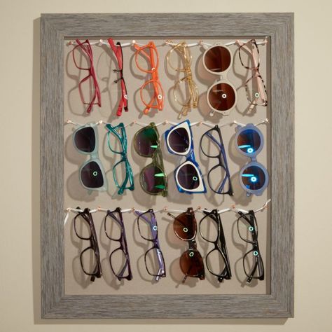 DIY Eyeglasses Display | Zenni Optical Diy Sunglasses Holder, Sunglasses Storage Diy, Eyeglasses Display, Diy Sunglasses, Diy Glasses, Eyewear Display, Sunglasses Organizer, Diy Organizer, Sunglasses Display