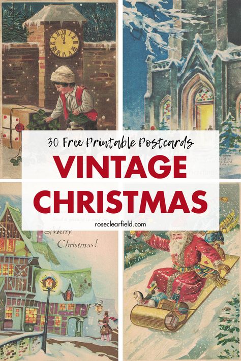 30 free printable vintage postcards for Christmas. Beautiful antique illustrations to use for greeting cards, craft projects, holiday ornaments, home decor, and much more! #freeprintables #vintage #postcards Animated Christmas Pictures, Christmas Pictures Vintage, Christmas Card Images, Printable Postcards, Cards Craft, Free Vintage Printables, Antique Postcards, Christmas Postcards, Vintage Christmas Images