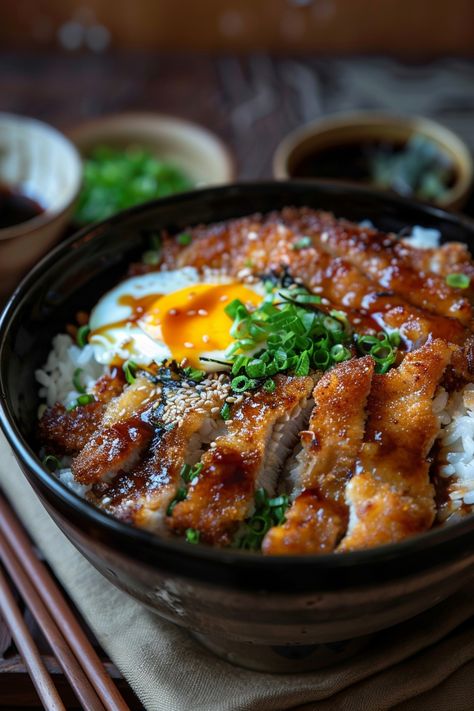 Indulge in the delicious flavors of Japanese cuisine with a homemade katsudon! This iconic dish features crispy deep-fried pork cutlets simmered in a savory broth and topped with a perfectly cooked egg. Whether you're craving a comforting meal or looking to impress your guests, katsudon is sure to satisfy any palate. Follow our easy recipe for an authentic taste of Japan right in your own kitchen. Dinner Ideas Japanese, Japanese Homemade Food, Japanese Cooking Recipes, Authentic Japanese Food, Delicious Japanese Food, Japanese Comfort Food, Easy Japanese Recipes Dinners, Homemade Japanese Food, Katsudon Recipe