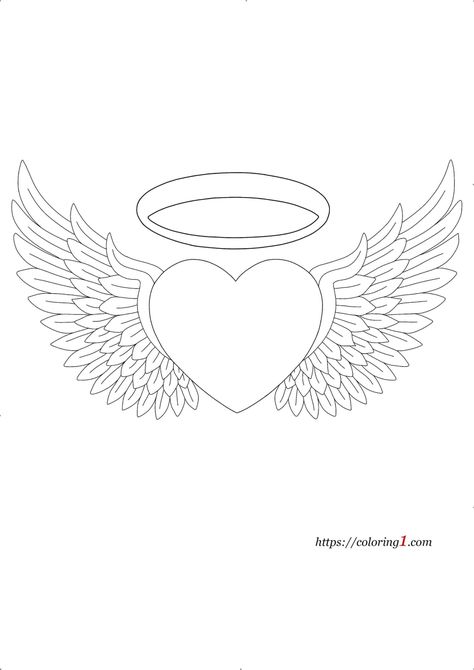 Angel Wings Coloring Pages, Cats With Wings, Wings Coloring Pages, Heart With Angel Wings, Halo Drawings, Elephant Sketch, Angel Wings Drawing, Angel Coloring Pages, Dove Tattoos