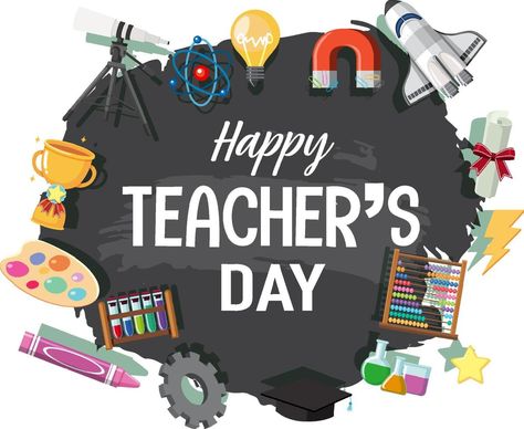 Happy Teacher's Day banner with school stuffs Teachers Day Banner Design, Happy Teachers Day Banner, Teachers Day Banner, Happy Teachers Day Card, Teachers Day Celebration, Teachers Day Poster, Teacher Cakes, Handmade Teacher Gifts, Photo Cake Topper