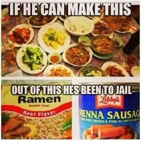 If he can make this...he's been to jail #funny #memes Prison Food Recipe, Prison Recipes, Prison Memes, Prison Food, Commissary Kitchen, Prison Humor, French Vanilla Creamer, College Freshman, Bus Tickets