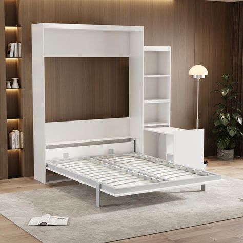 Vertical Murphy Bed, Bed With Shelf, Modern Style Bed, Full Size Murphy Bed, Fold Out Desk, Queen Murphy Bed, Hidden Bed, Bedroom White, Bed White