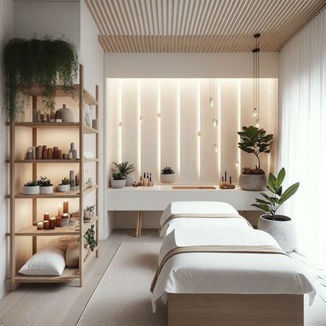 Bohemian Spa Room, Boho Spa Reception Area, Small Spa Decor Ideas, Spa Clinic Interior Design, Med Spa Room Ideas, Zen Massage Room Ideas, Massage Interior Design, Relaxing Spa Room, Massage Salon Design