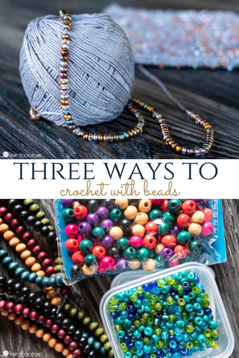 Thread Yarn Crochet Patterns, Crochet Bead Jewelry, Crochet Beads Tutorial, Crochet With Beads Ideas, Crochet Patterns With Beads, Crochet With Pony Beads, Adding Beads To Crochet, Crochet And Beads Ideas, How To Add Beads To Crochet