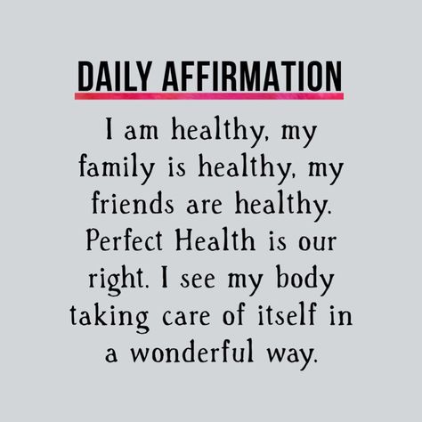 Karla S (K.S) on Instagram: “Daily affirmation. I am healthy, my  family is healthy, my  friends are healthy.  Perfect Health is our  right. I see my body  taking care…” My Health My Right, Health Affirmations Positive Family, Healthy Dream Board, My Family Is Healthy Vision Board, Good Health Affirmations Family, Healthy Life Affirmations, Family Is Healthy Affirmation, Family Health Quotes, Family Health Vision Board