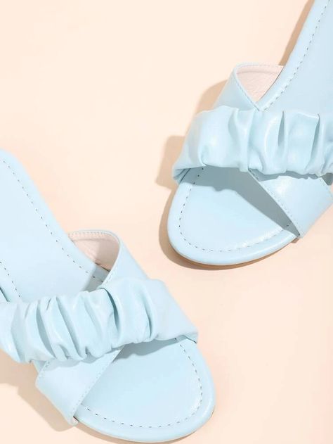 Ruched Cross Strap Slide Sandals | SHEIN USA Moss Shoes, Trendy Slippers, Coral Sandals, Pointy Shoes, Women Flat Sandals, Pretty Sandals, Dr Shoes, Nice Sandals, Nike Shoes Girls