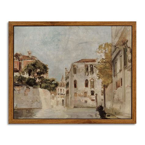 PRICES MAY VARY. CLASSICAL WALL ART DECOR: This painting, "View of Venice," is the work of 19th century French artist Arnold Scheffer. This vintage landscape painting can add more classic and elegant elements to your space. QUALITY GUARANTEE: This classical oil painting is printed on canvas and wrapped on wood fiberboard, finished with clear gel medium to keep it waterproof and the color vibrant and long-lasting. Provide a great room decor for your living room, bedroom, bathroom, home bar, offic Cornice Tv, Venice Painting, Italy Wall Art, Venice Canals, Samsung Tv, Bathroom Pictures, Smart Things, Cityscape Painting, Art Antique