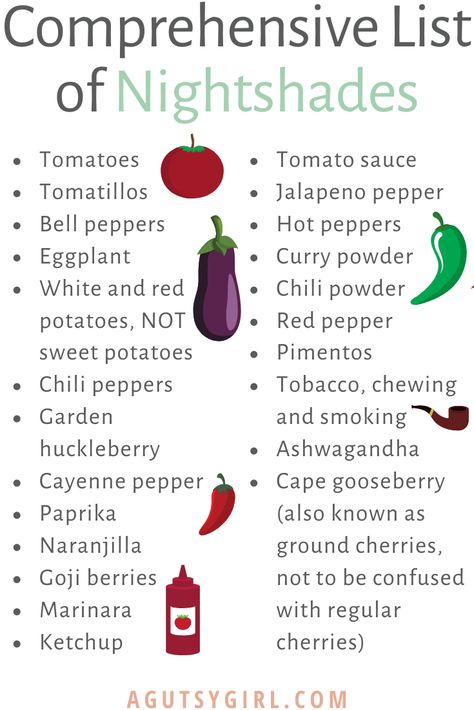 Night Shades List, Aip Diet List, Night Shades And Inflammation, Nightshades List, Autoimmune Diet Recipes, Nightshade Vegetables, Nightshade Free Recipes, Autoimmune Paleo Recipes, Histamine Intolerance