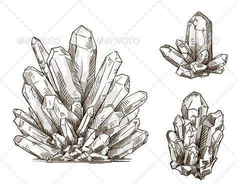 Set of Crystals Drawings  #graphicriver Drawing Of Crystals, Mineral Drawing, Cristal Drawing, Stalactite Drawing, Crystals Drawing, Crystal Tattoo, Crystal Drawing, Crystal Growth, Color Palettes